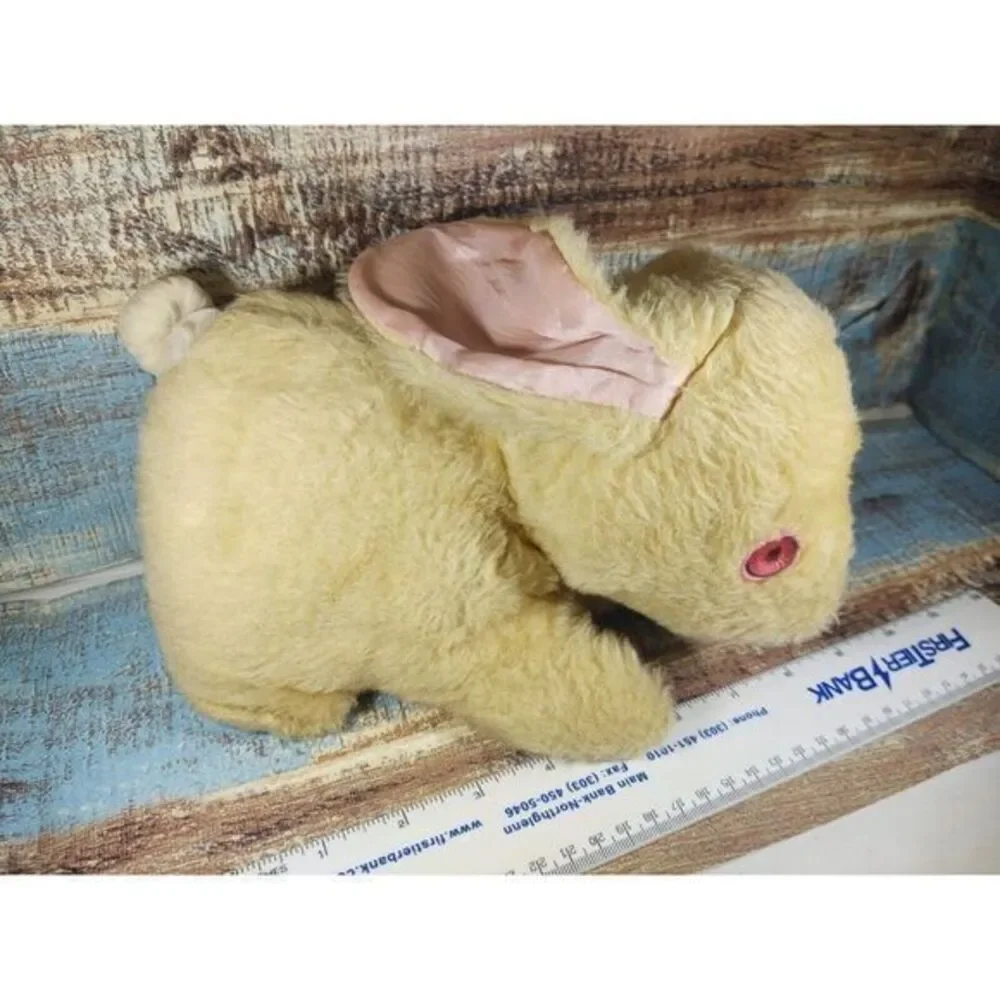 Playful Plush cream short‎ hair Bunny Rabbit Red Eyes creepy!